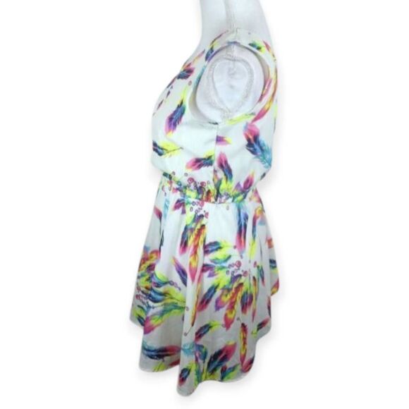 COOL FASHION MULTICOLOR FEATHER PRINT DRESS SZ.M EUC. - Picture 5 of 9